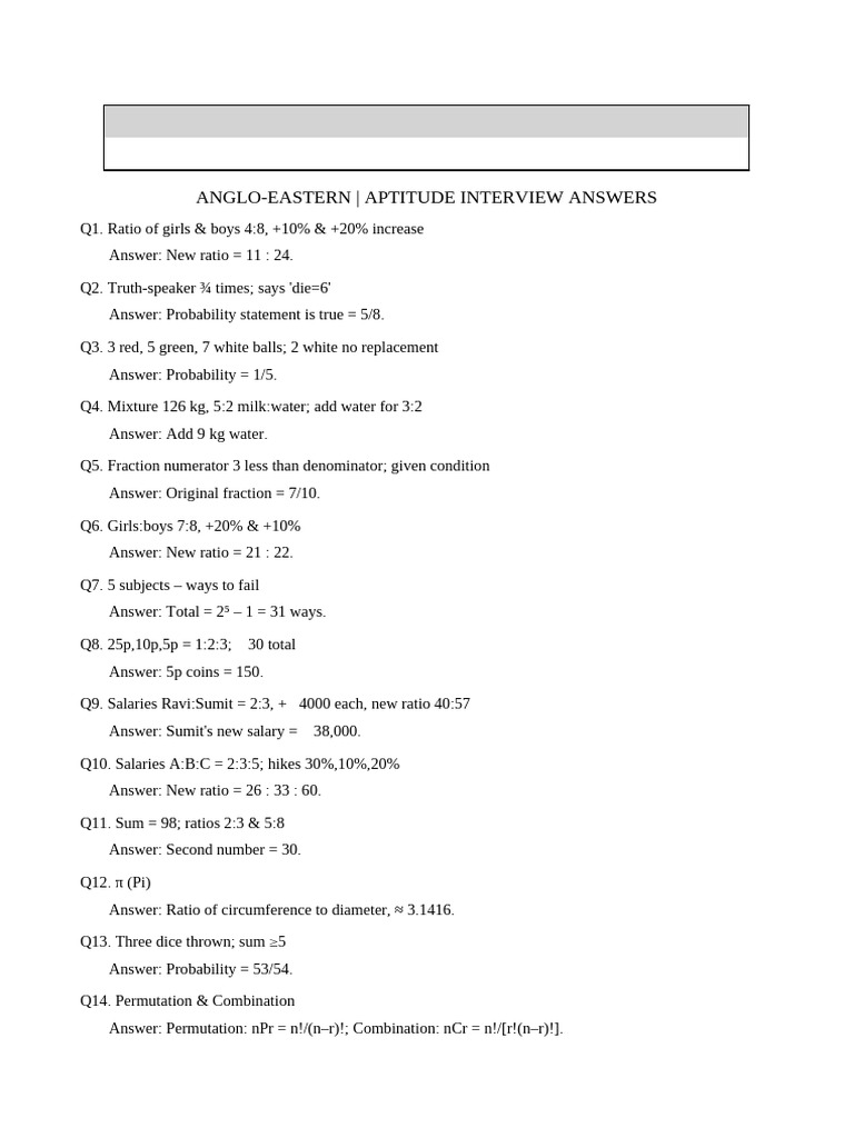Aptitude Interview Prep for Anglo-Eastern | PDF