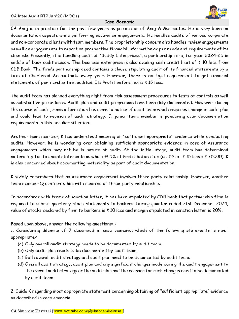 CA Inter Audit RTP Jan 2026 MCQs | PDF | Audit | Auditor's Report