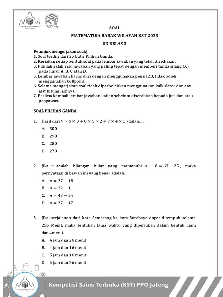 SOAL-MATH-SD-3-KST-2023 | PDF