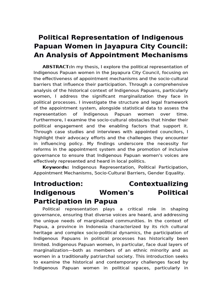 Political Representation of Indigenous Papuan Women in Jayapura City ...