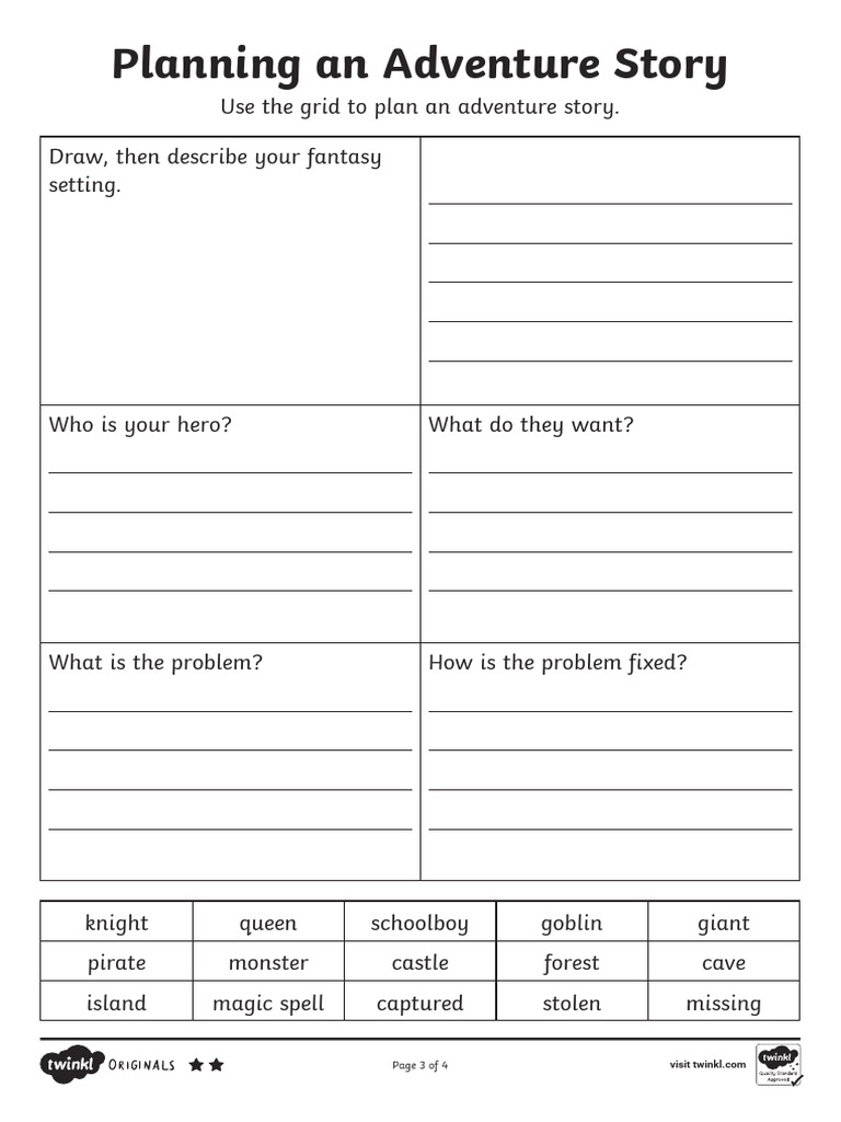 Adventure Story Block Planning Activity Sheet | PDF
