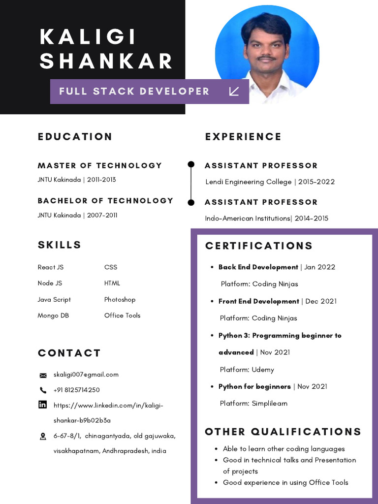 Full Stack Developer Resume - Kaligi Shankar | PDF