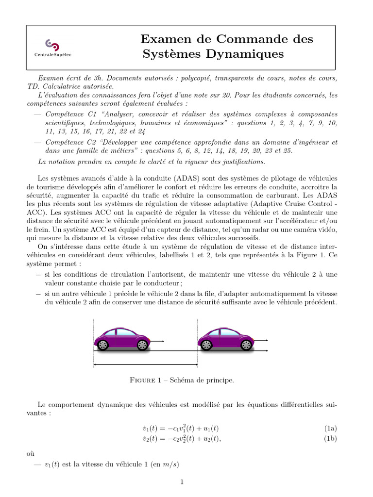 Examen sur les Systèmes Dynamiques ADAS | PDF