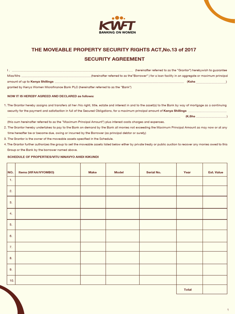 Moveable Property Security Agreement | PDF | Debtor | Interest