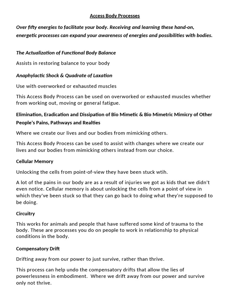 Access Body Processes List | PDF | Biology
