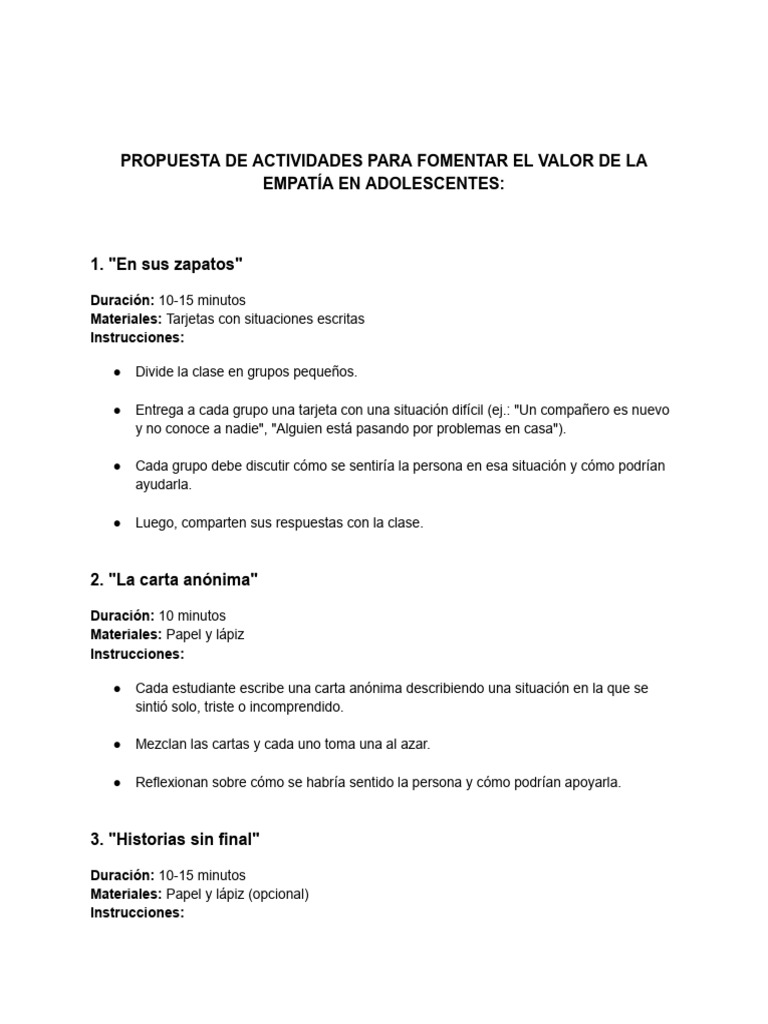 Actividades para Fomentar la Empatía en Adolescentes | PDF
