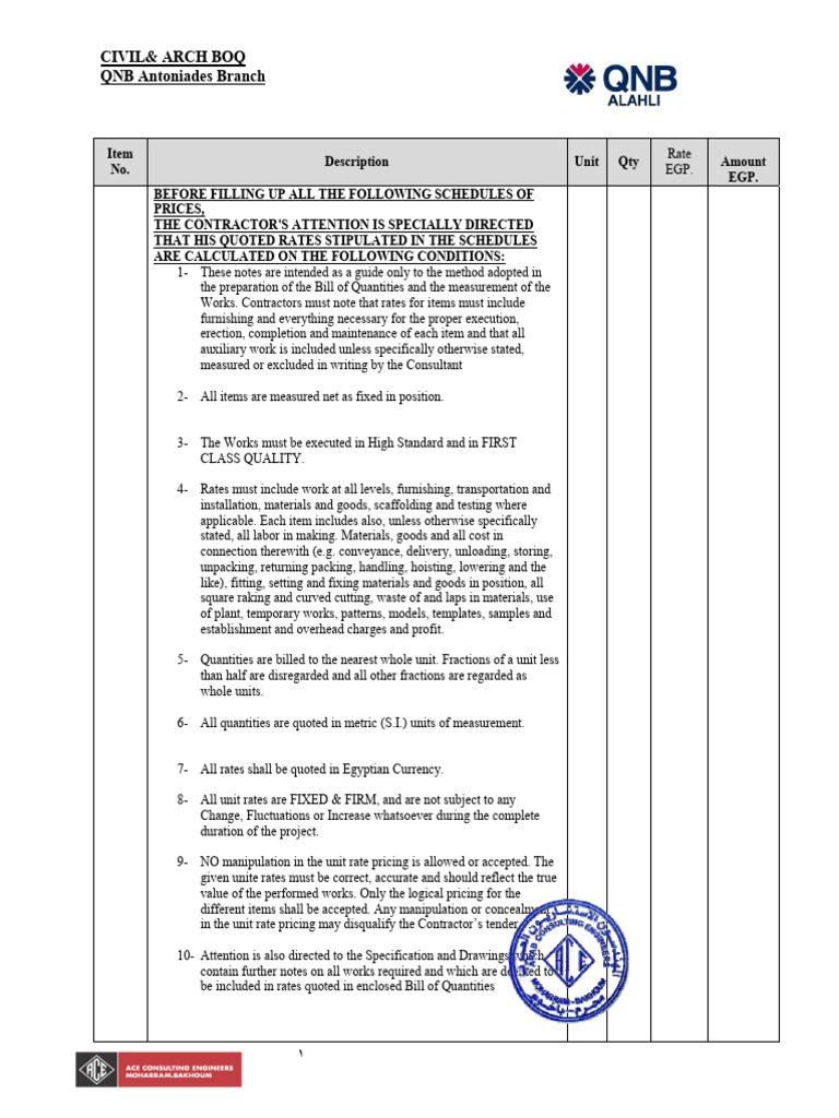 Civil & Arch Bill of Quantities Guide | PDF | Concrete | Plaster