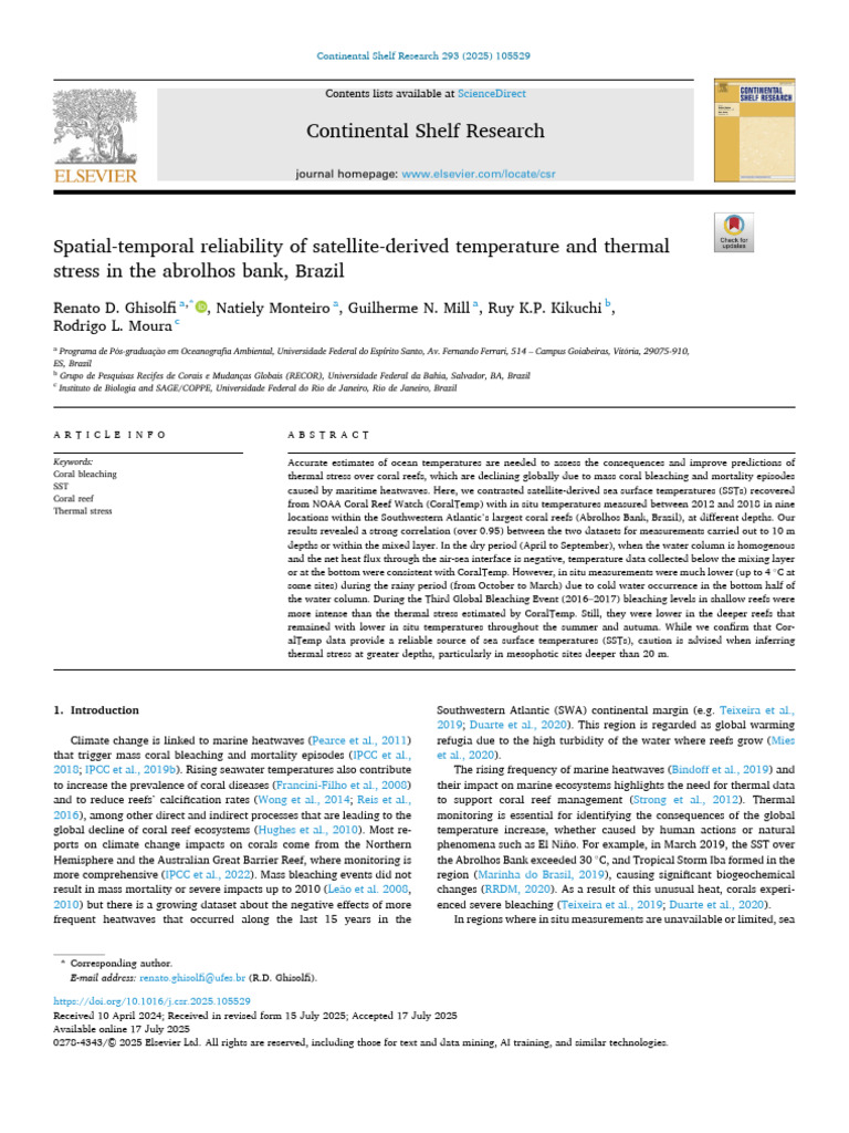 Continental Shelf Research | PDF | Sea Surface Temperature | Coral Reef