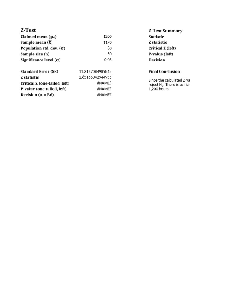 Z-Test Analysis for Mean Lifetime | PDF