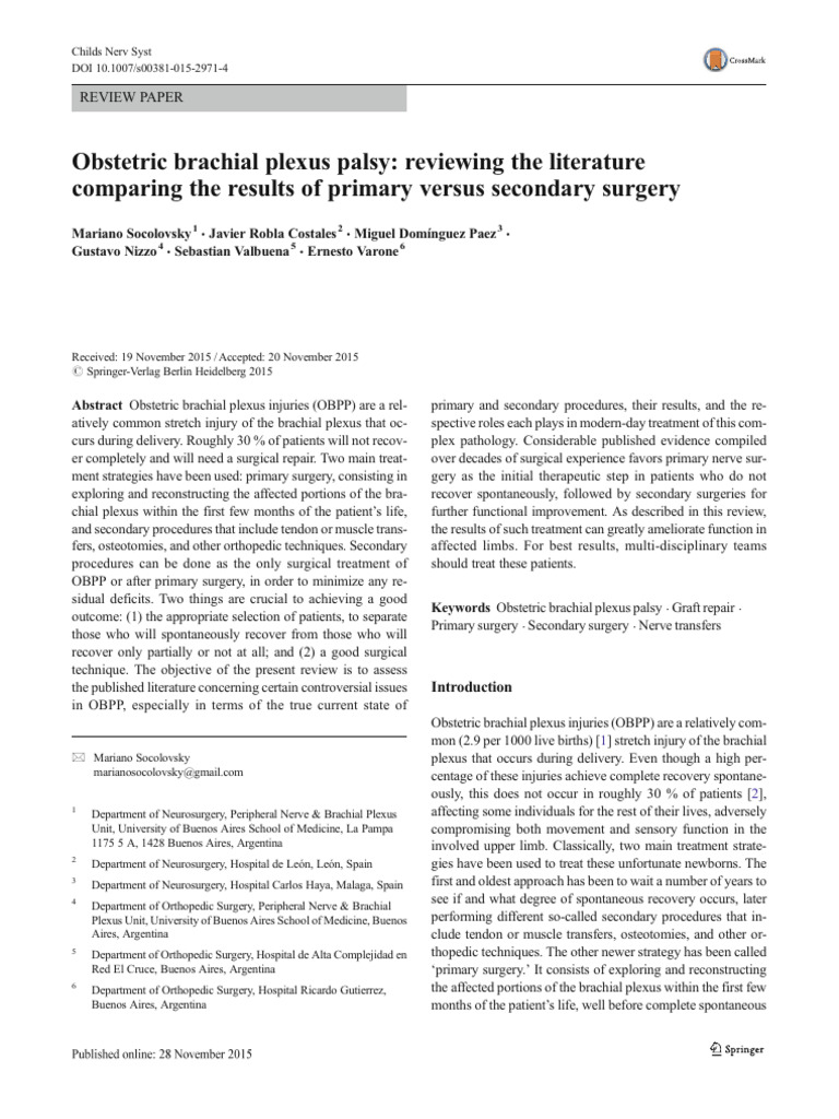 OBPP Surgery: Primary vs. Secondary Outcomes | PDF | Shoulder ...