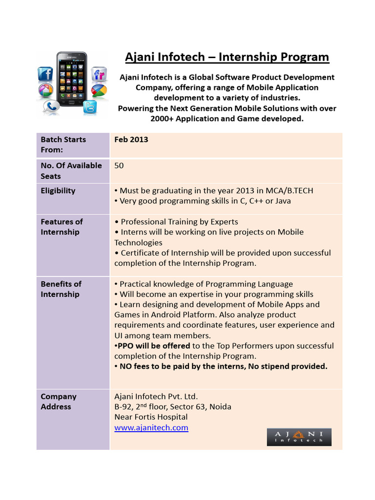 Ajani Infotech 2013 Internship Program | PDF