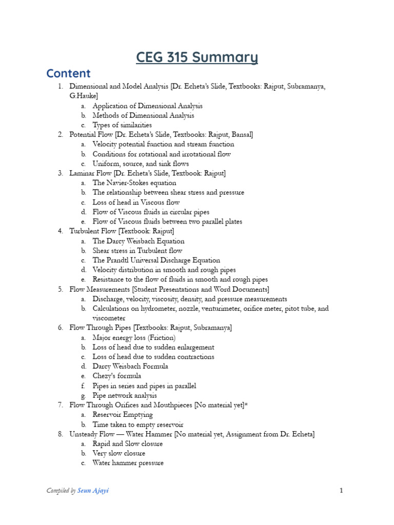 Fluid Mechanics Concepts Overview | PDF | Fluid Dynamics | Reynolds Number