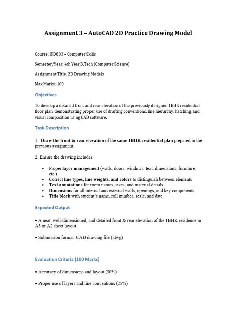 2D AutoCAD Drawing Assignment Guide | PDF