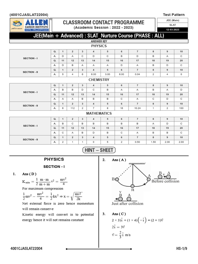 JEE Main 2023 Physics Chemistry Math Test | PDF | Physical Chemistry ...