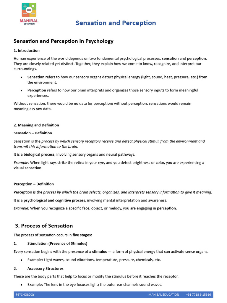 Sensation and Perception in Psychology | PDF | Senses | Perception