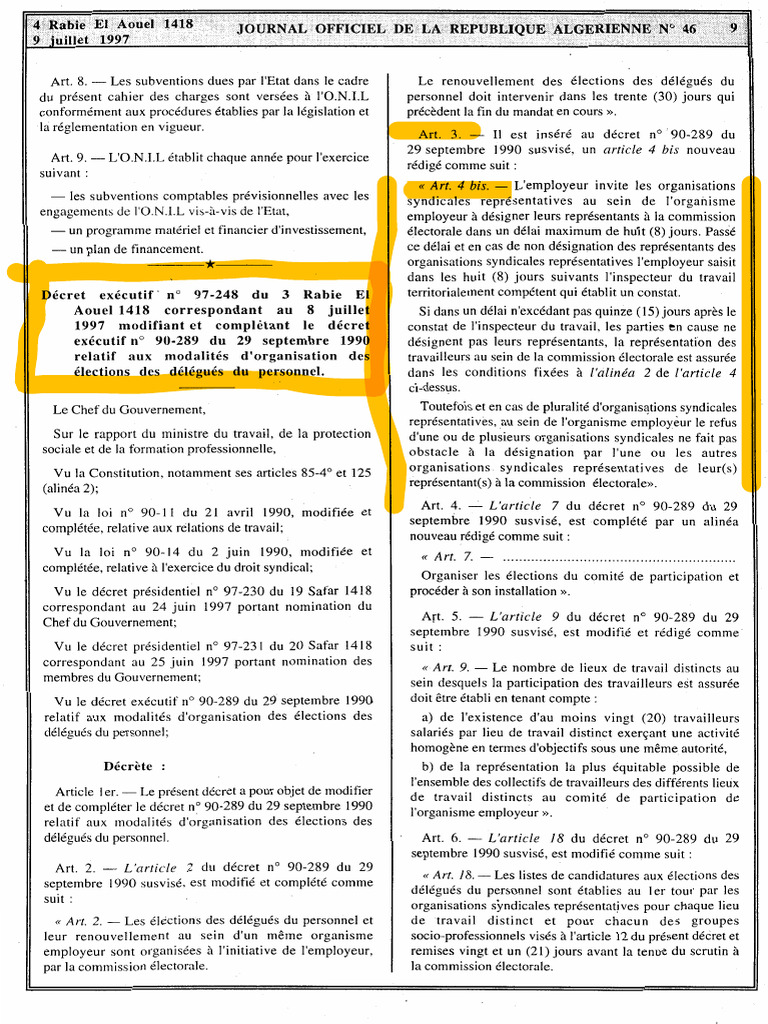 Décret Exécutif 97-248 | PDF