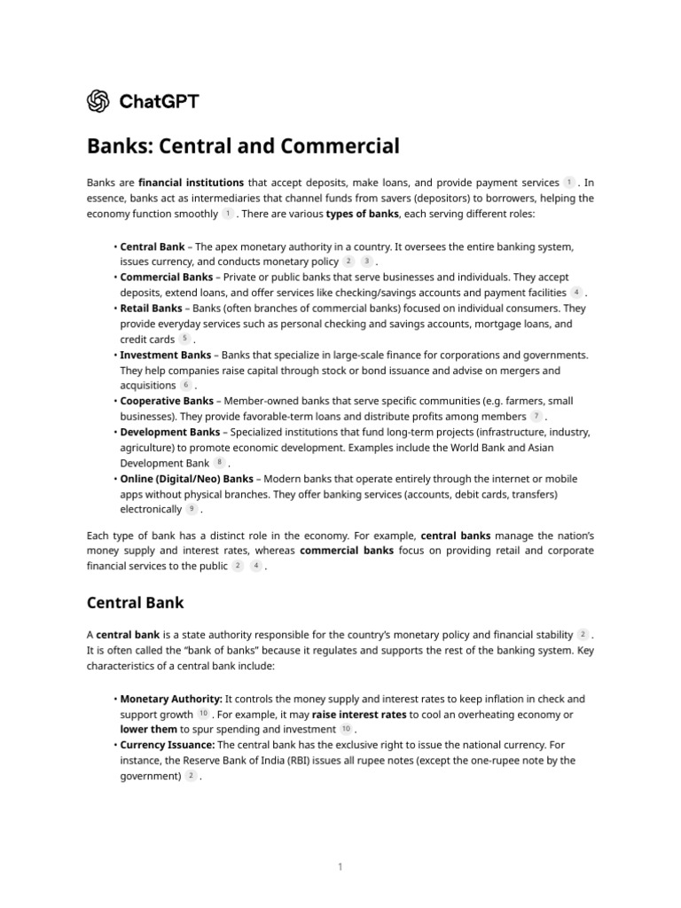 Types and Functions of Banks Explained | PDF | Banks | Reserve Bank Of ...