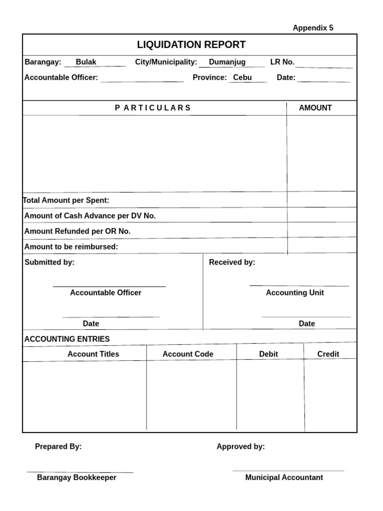 Liquidation Report for Barangay Bulak | PDF