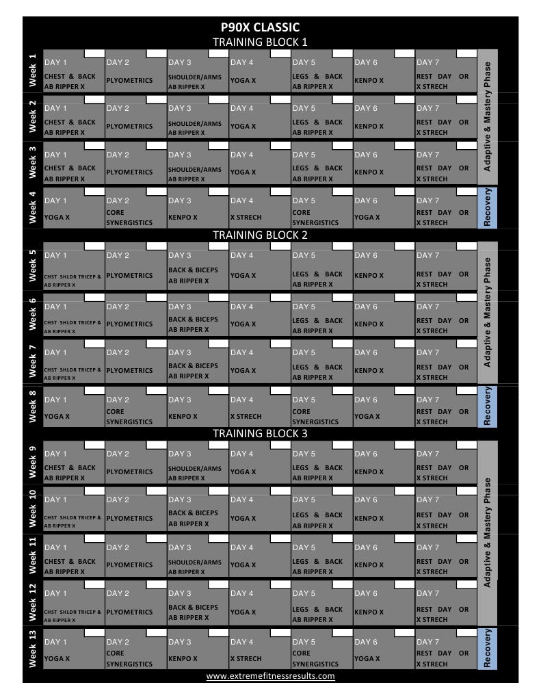 Efr p90x Classic Calendar PDF