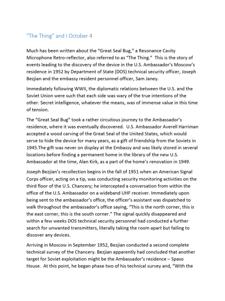 Discovery of the Great Seal Bug | PDF | National Security