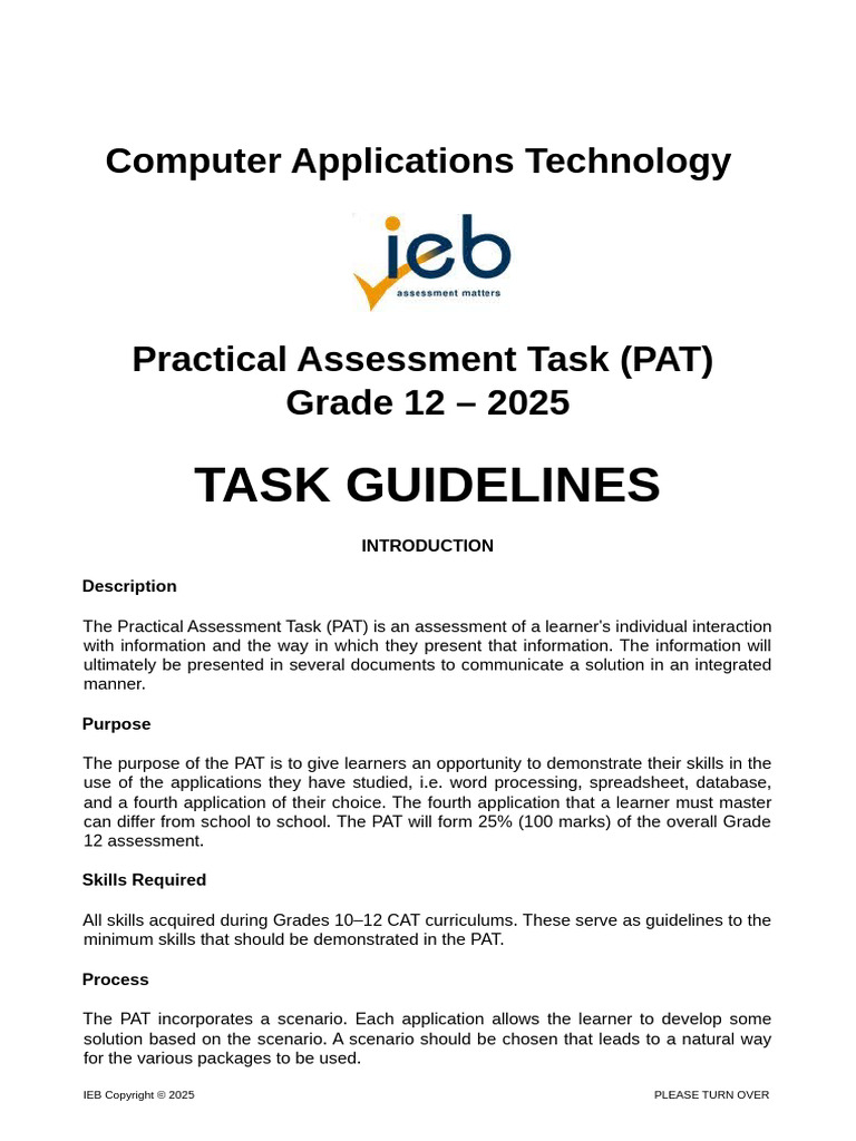 Grade 12 Computer Applications PAT Guide | PDF | Spreadsheet | Databases