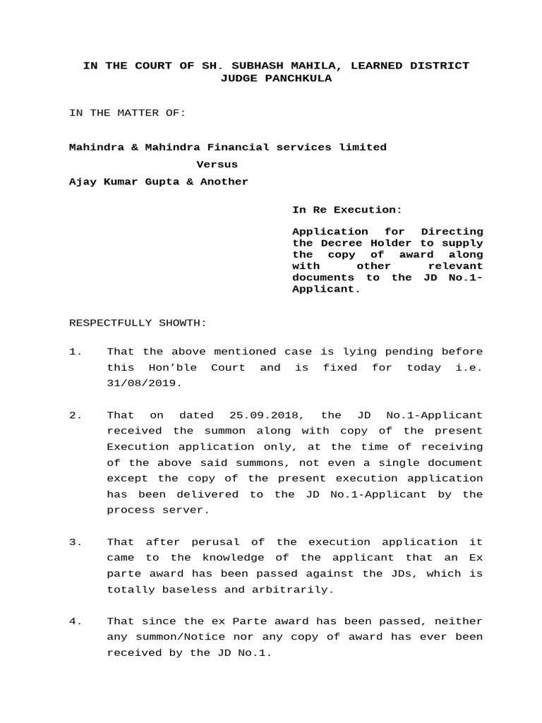 Execution Application for Award Documents | PDF | Justice | Crime ...