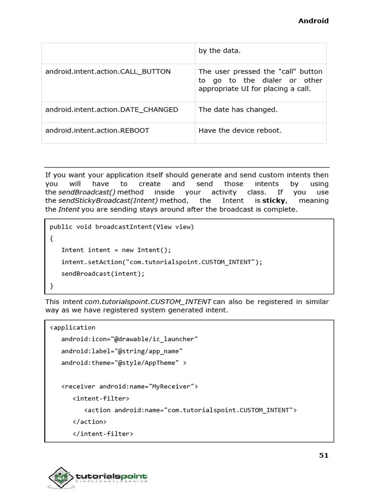 Custom Intents in Android Development | PDF
