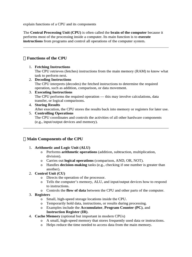 Explain Functions of A CPU and Its Components | PDF | Central ...