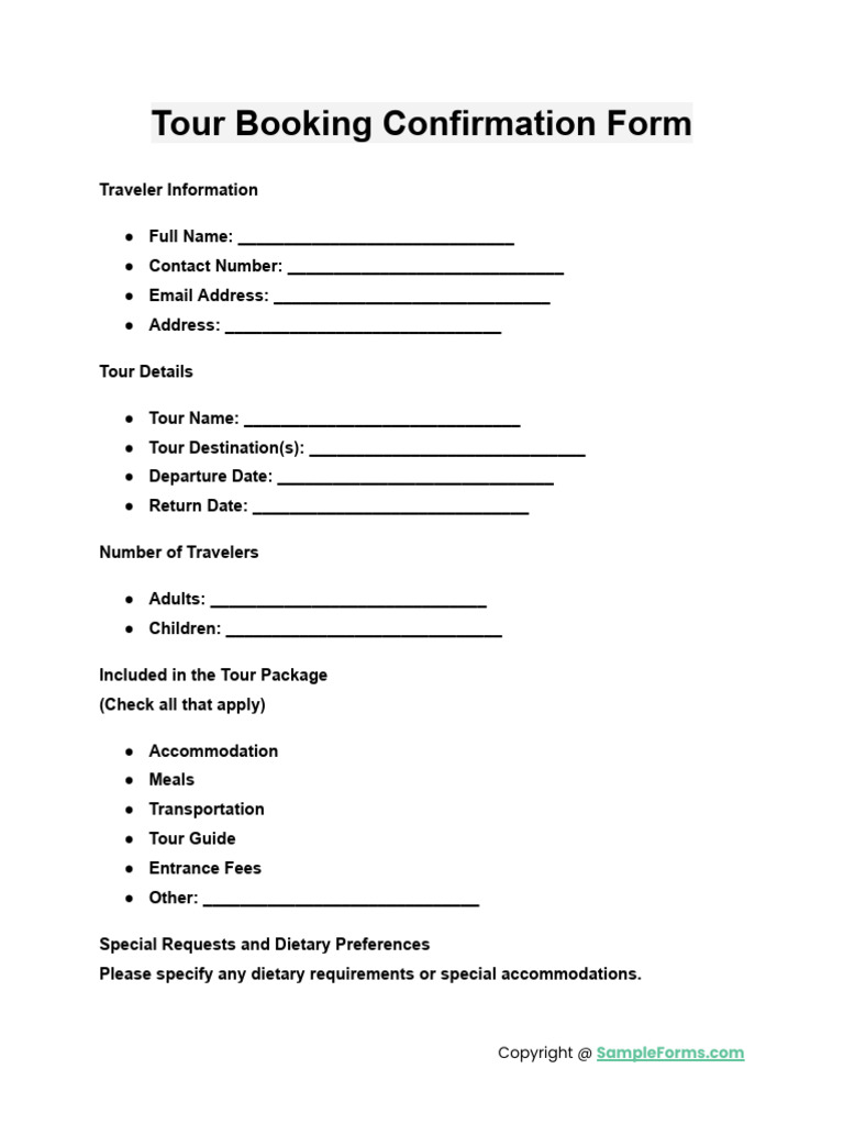 Tour Booking Confirmation Form | PDF