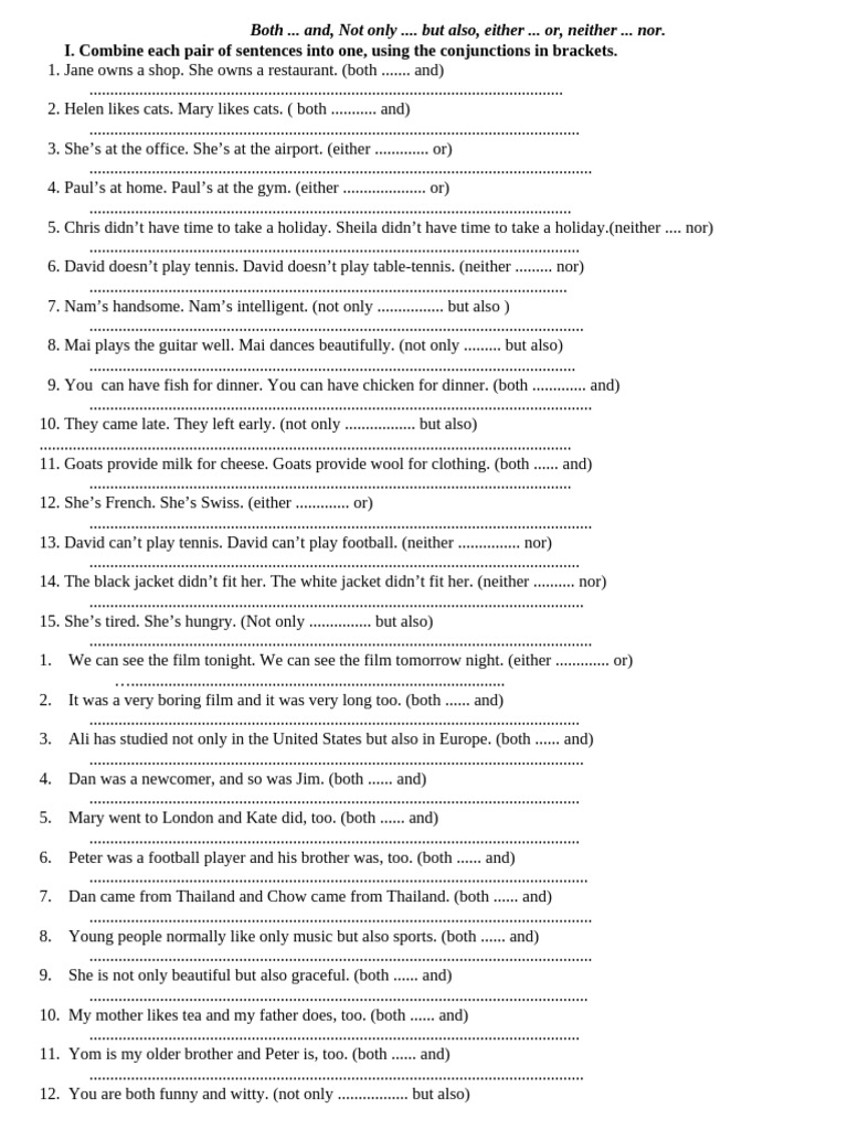 Sentence Combination Exercises with Conjunctions | PDF | Chess | Chess ...