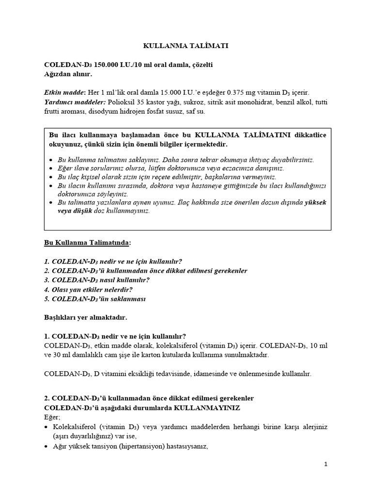 Coledan d3 150 000 I U 10 ML Oral Damla KT | PDF