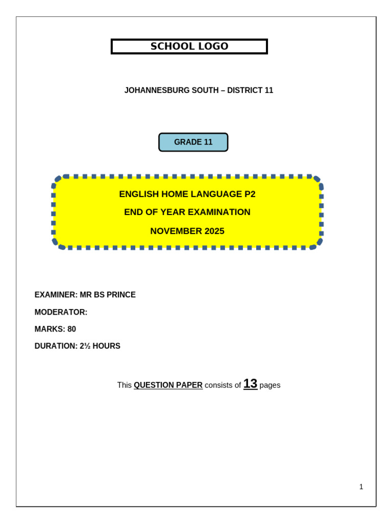 Grade 11 English Exam: Poetry & Novel | PDF