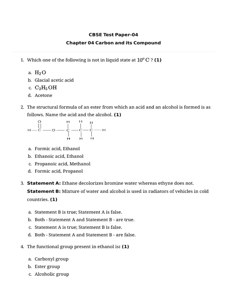 CBSE Carbon Compounds Test Paper | PDF | Ester | Functional Group
