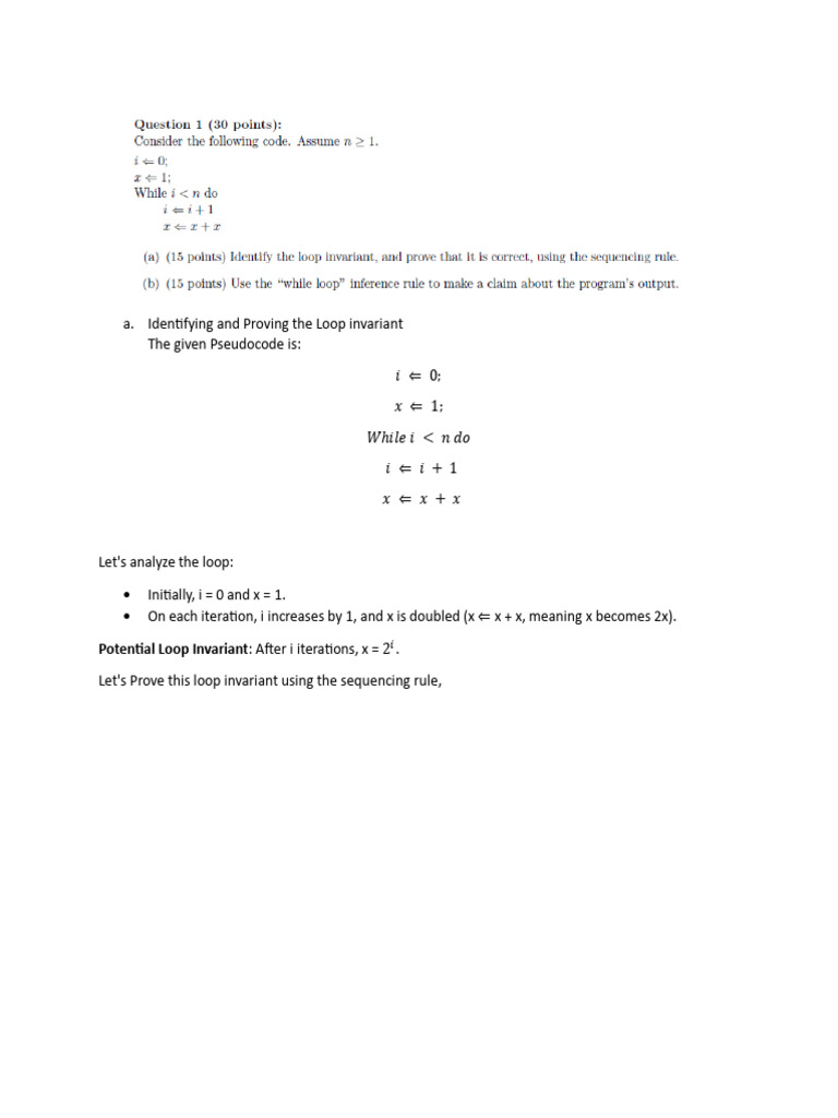 Loop Invariant Analysis in Pseudocode | PDF