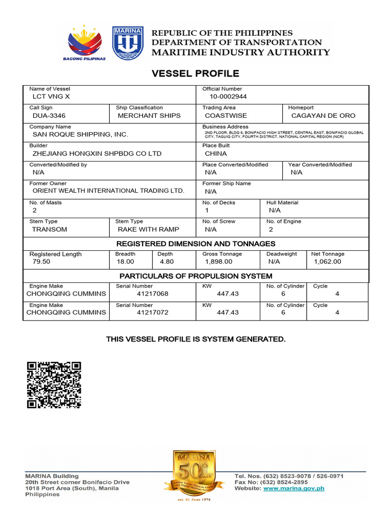 Vessel Profile: LCT VNG X Details | PDF