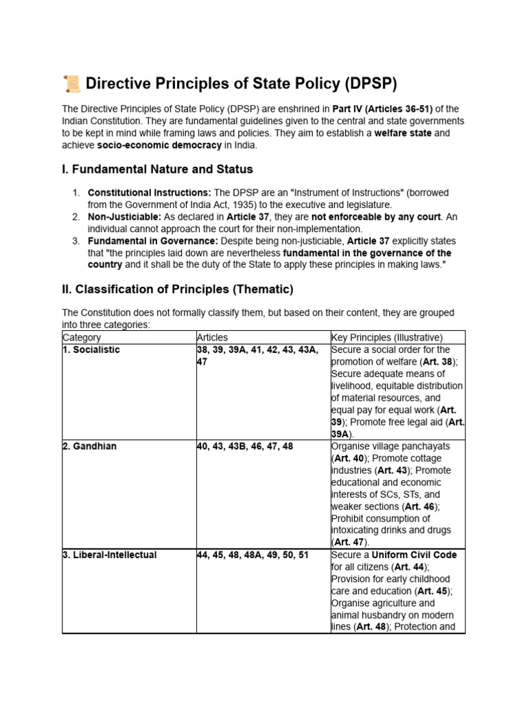 Directive Principles of State Policy Overview | PDF | Justice | Crime ...