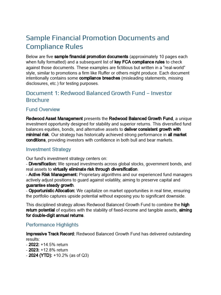 50 Page Sample Financial Promotion Documents and Compliance Rules | PDF ...