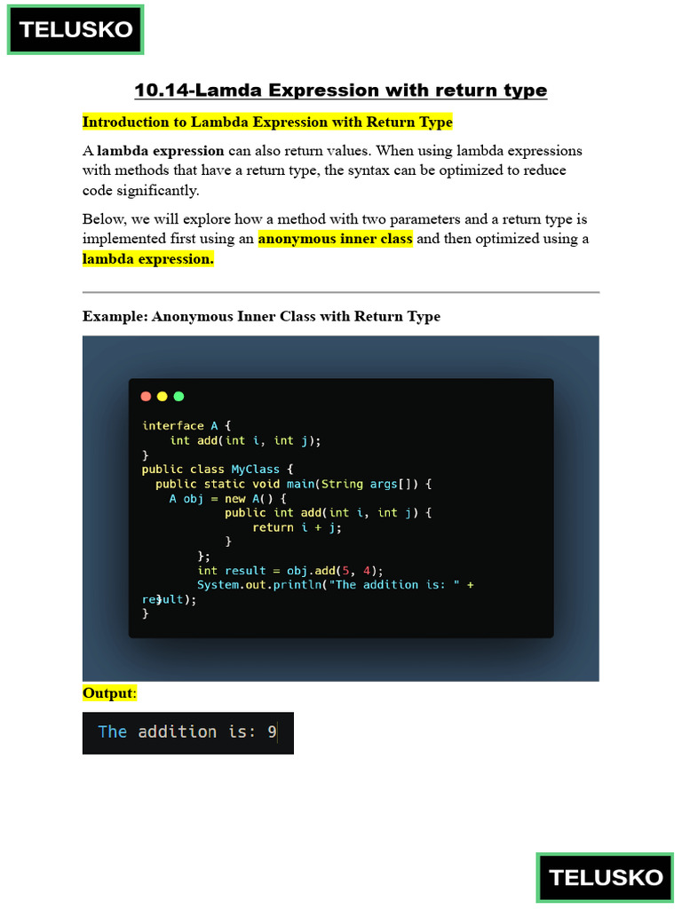Lambda Expressions with Return Type | PDF | Anonymous Function ...