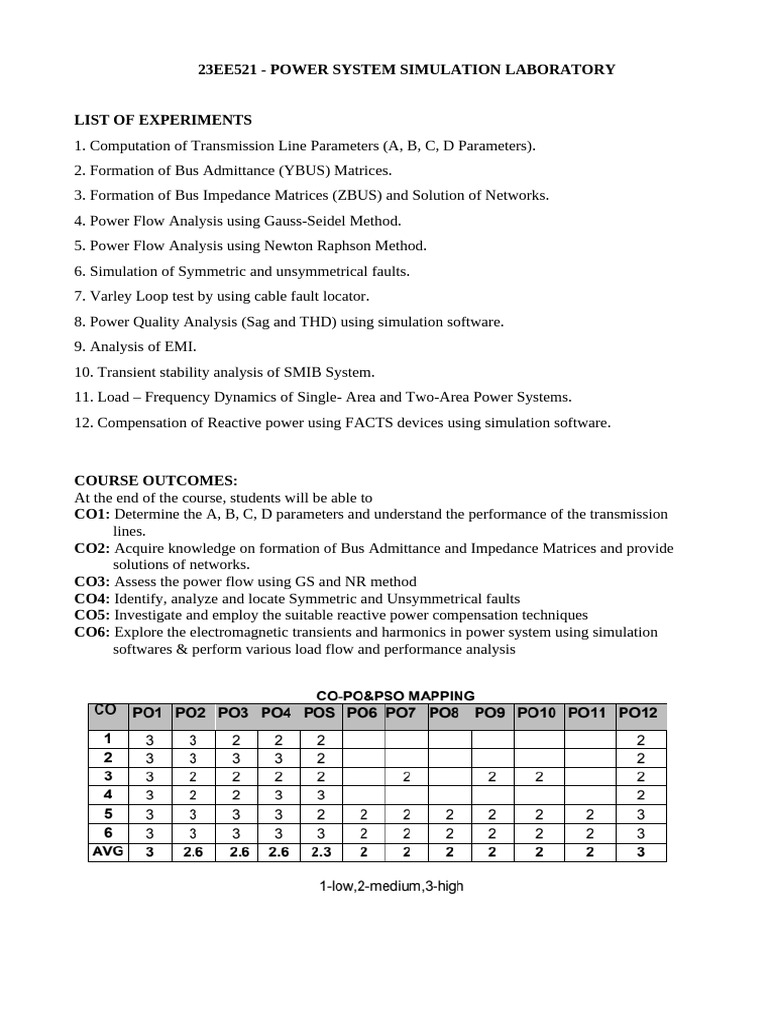 Power System Simulation Lab Experiments | PDF
