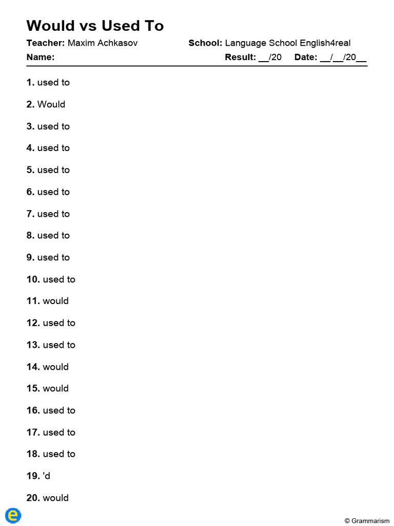 Would Vs Used To Answers | PDF