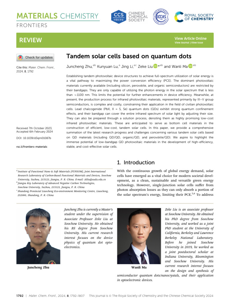 Zhu Et Al. - 2024 - Tandem Solar Cells Based On Quantum Dots | PDF ...