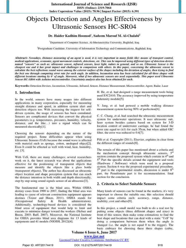 Ultrasonic Sensor HC-SR04 Efficiency Analysis | PDF | Ultrasound | Sensor