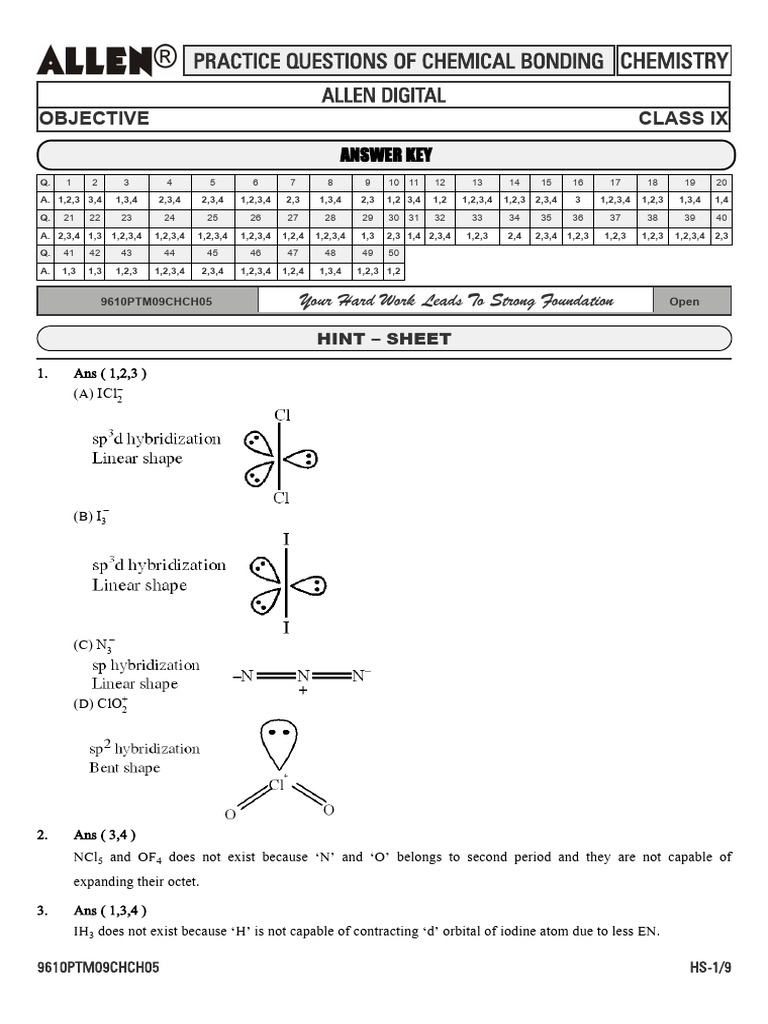 Class IX Chemical Bonding Practice Questions | PDF | Chemical Polarity ...