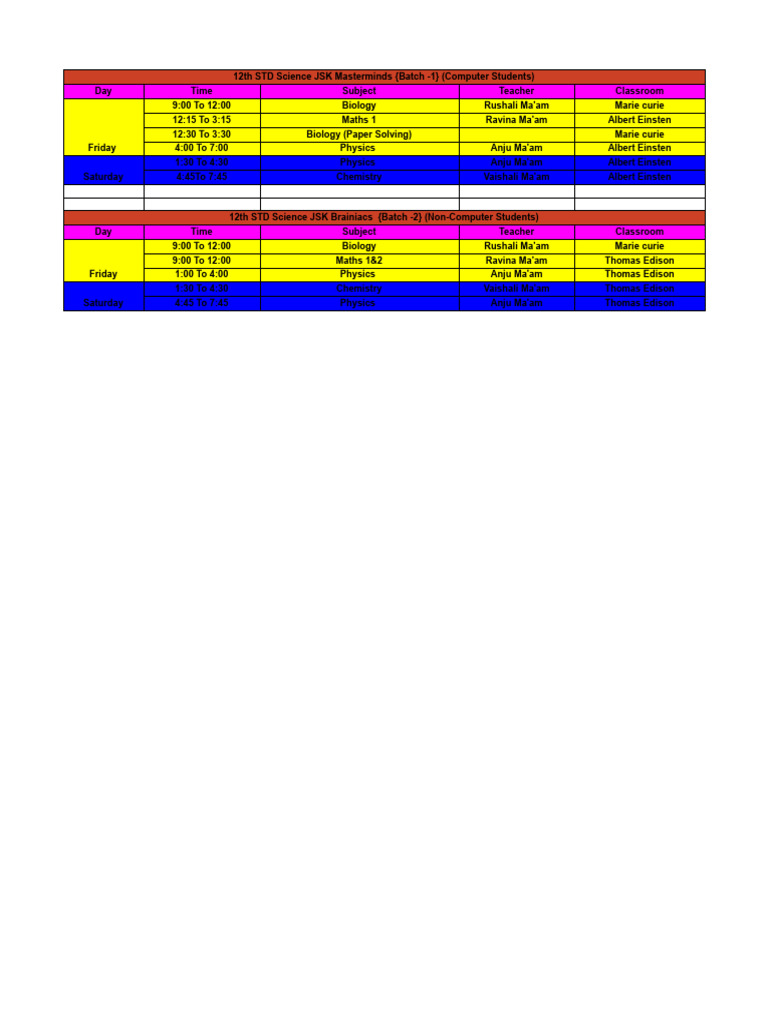 12th STD Science IT Batch 1&2 Time Table-1 | PDF