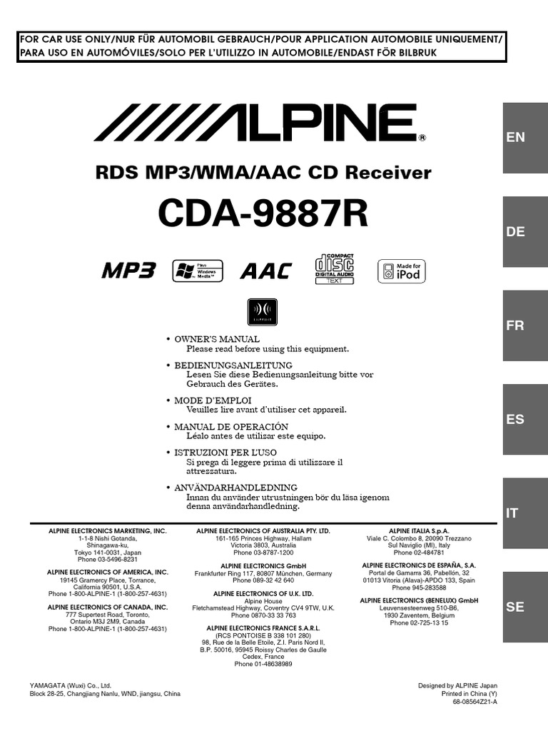 Manual del Receptor CD CDA-9887R Alpine | PDF | Disco compacto ...