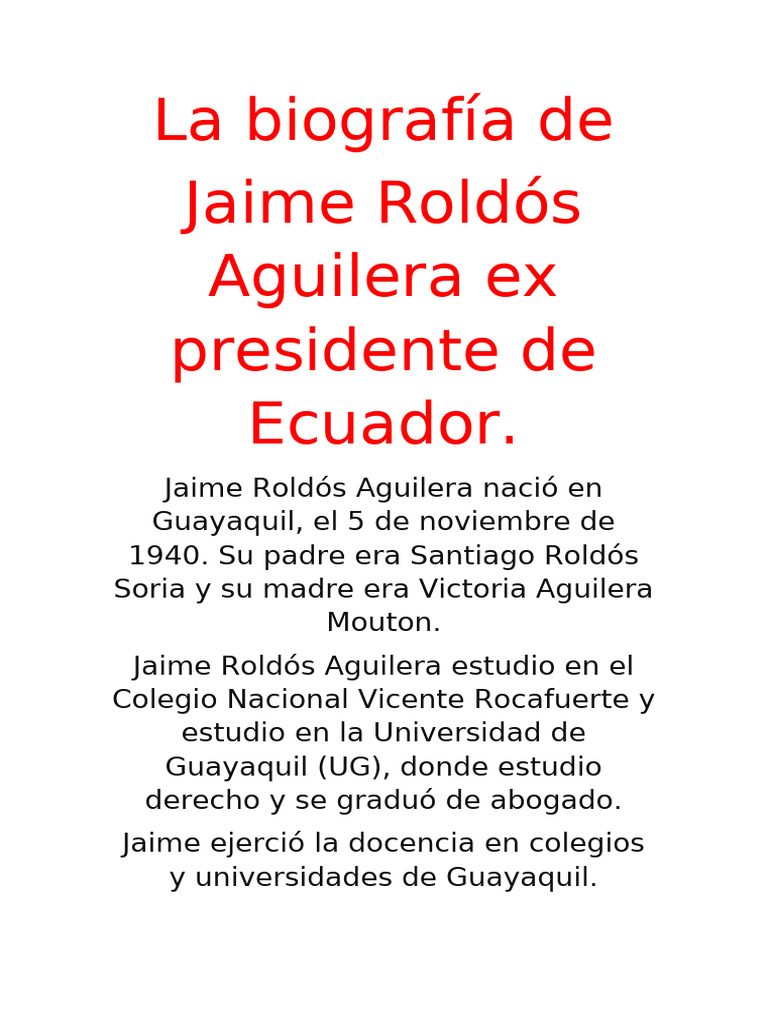 La Biografía Dejaime Roldos Aguilera2 | PDF | Gobierno