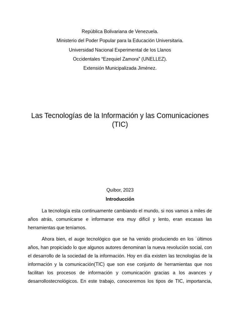 Las Tecnologías de La Información y Las Comunicaciones (TIC) | PDF ...