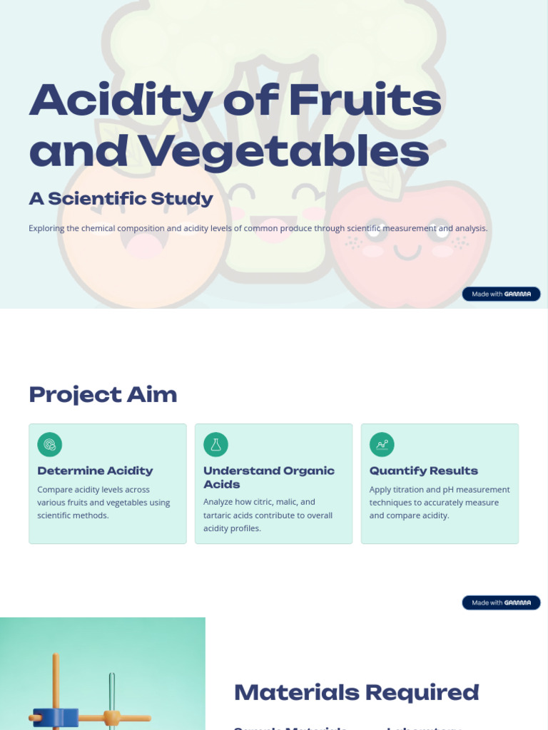 Acidity of Fruits and Vegetables | PDF | Ph | Acid