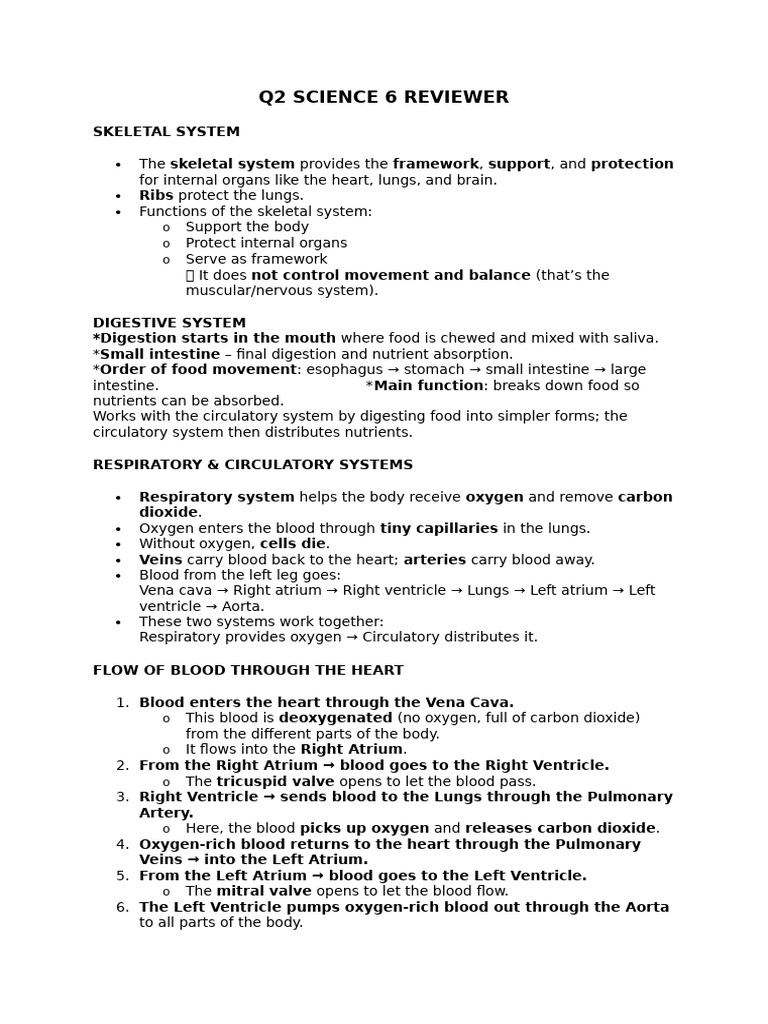 Quarter 2 Science 6 Reviewer | PDF | Circulatory System | Atrium (Heart)