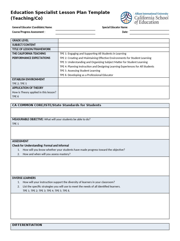 Education Specialist Lesson Plan Template Teaching Co 3 1 | PDF ...